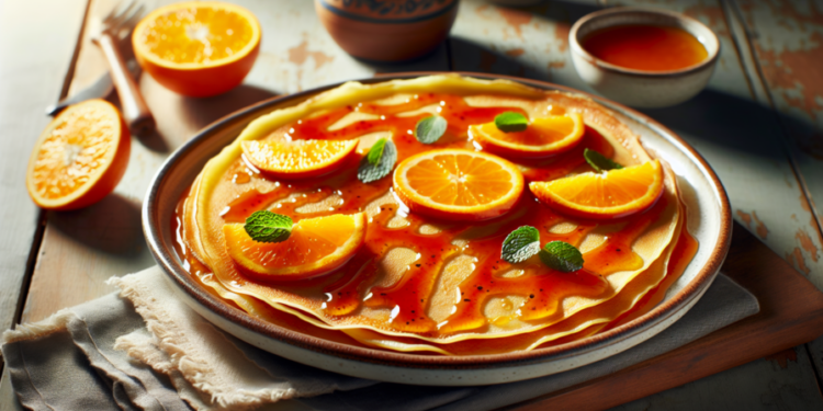 Crepas Suzette con salsa de naranja