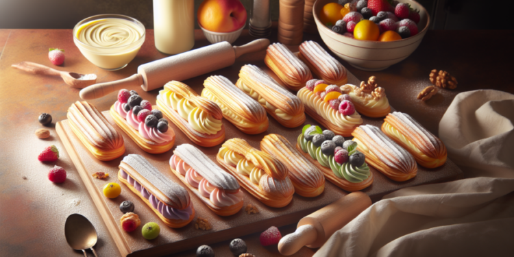 Eclairs rellenos de crema pastelera