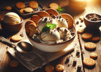 Helado de vainilla con galletas