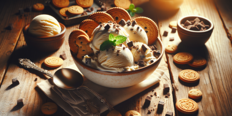 Helado de vainilla con galletas