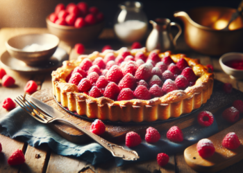 Tarta de frambuesas con hojaldre