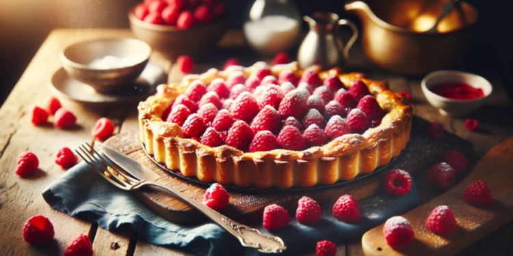 Tarta de frambuesas con hojaldre