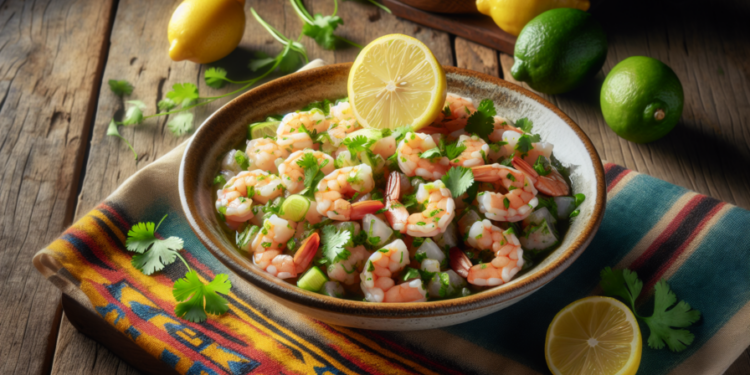 Ceviche de camarón ecuatoriano con limón y cilantro