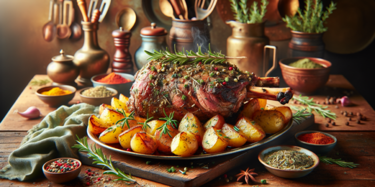 Cordero al horno con hierbas y patatas asadas