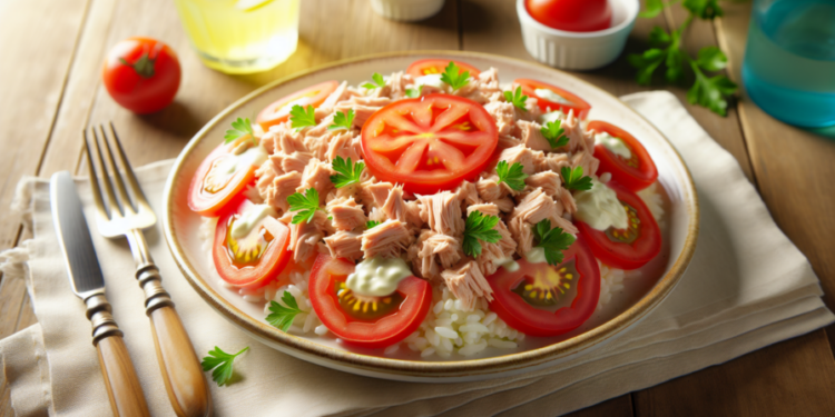 Ensalada de arroz con atún y mayonesa rápida y fácil