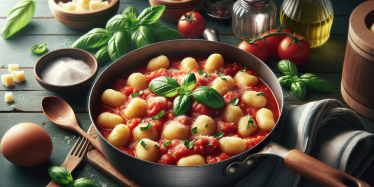 Gnocchi de papa con salsa de tomate y albahaca