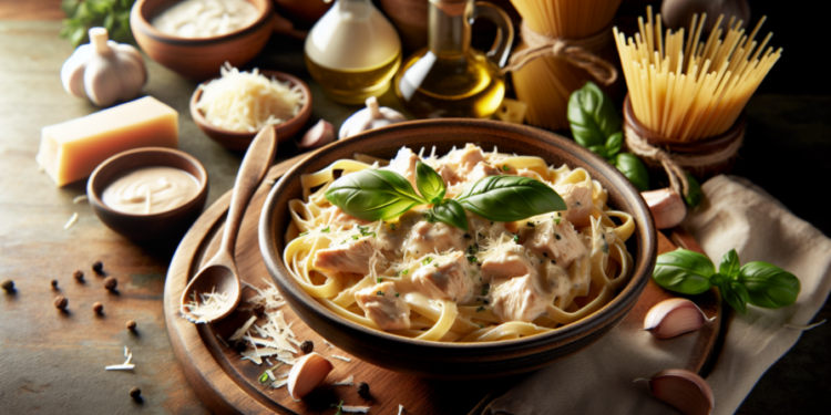 Pasta Alfredo con pollo en salsa cremosa lista en 20 minutos