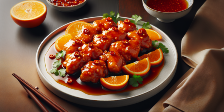 Pollo a la naranja estilo chino con salsa agridulce