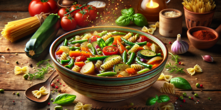 Sopa minestrone italiana con verduras y pasta